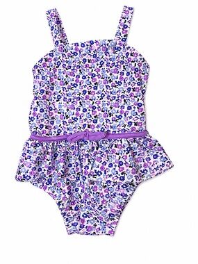 Carter's Purple Floral One-Piece Swimsuit with Belt Detail